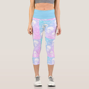 Stylischer Pastell-Goth-Ombre-Rosa- und Blau-Schäd Capri Leggings