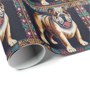 Stylischer Realistischer Bulldog mit einem farbenf Geschenkpapier