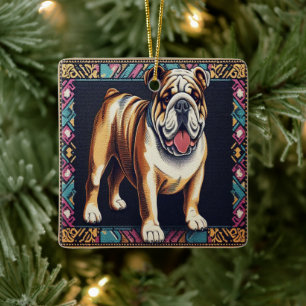 Stylischer Realistischer Bulldog mit einem farbenf Keramikornament