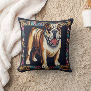 Stylischer Realistischer Bulldog mit einem farbenf Kissen