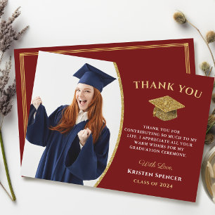 Stylischer Red Gold Graduate Foto Abschluss Dankeskarte
