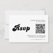 Stylischer Retro Black & White Wedding QR Code RSVP Karte (Vorderseite)
