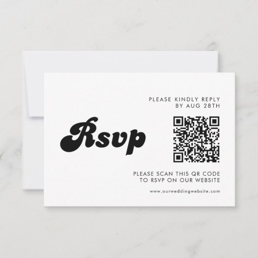 Stylischer Retro Black & White Wedding QR Code RSVP Karte (Vorderseite)