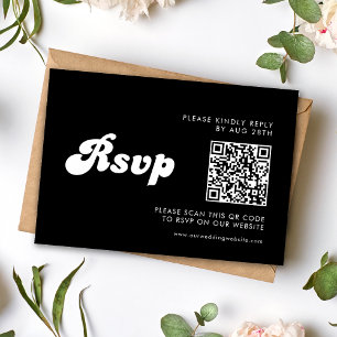 Stylischer Retro Black & White Wedding QR Code RSVP Karte