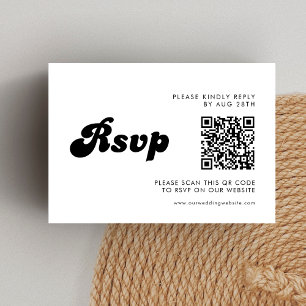 Stylischer Retro Black & White Wedding QR Code RSVP Karte