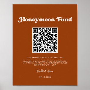 Stylischer Retro-Burnt-Orange-Hochzeitsfonds-QR-Co Poster