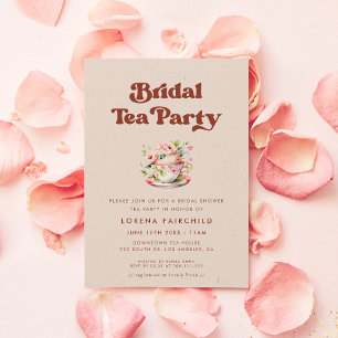 Stylischer Retro-Pfirsichrosa-Hochzeits-Tea Einladung