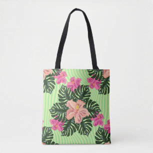 Stylischer Retro-Tropischer Hibiskus & Monstera-Bl Tasche