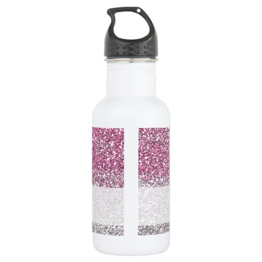Stylischer Rosa Ombre Glitzer Monogram Name Edelstahlflasche (Rückseite)