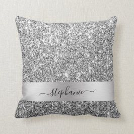 Stylischer Script Individuelle Name Silver Glitzer Kissen