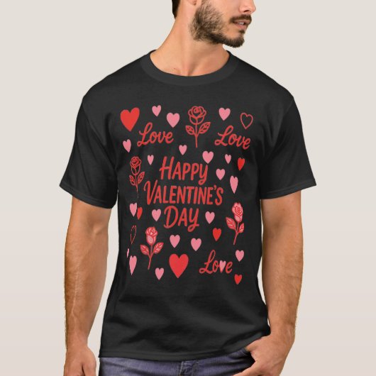 Stylischer St. Valentinstag Schwarz  T-Shirt (Vorderseite)