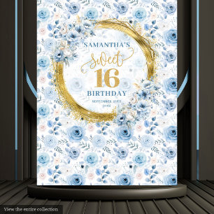 Stylischer staubblauer süßer 16 Gold Glitter-Party Wandteppich