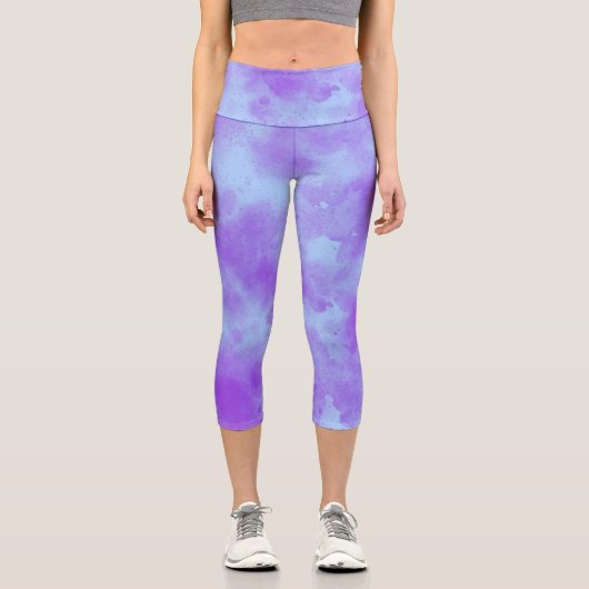Stylischer Storm Cloud-Effekt Blau Lila Capri Leggings (Vorderseite)