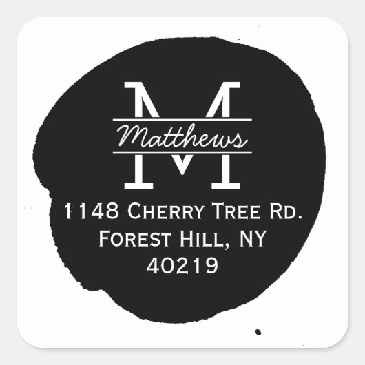 Stylischer Tinte Spritzer Custom Monogram Quadratischer Aufkleber (Vorderseite)