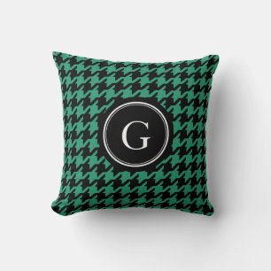 Stylischer, trendiger grüner Houndstooth mit Monog Kissen