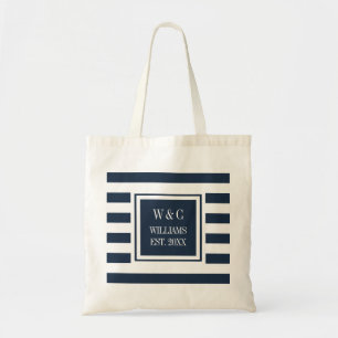 Stylischer trendiger Monogramm Navy Blau Weiß Stre Tragetasche