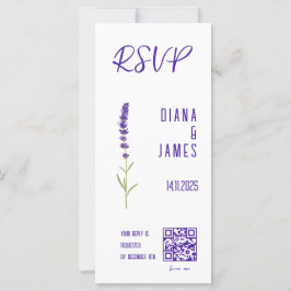 Stylischer Watercolor Lavender QR Code Wedding RSV