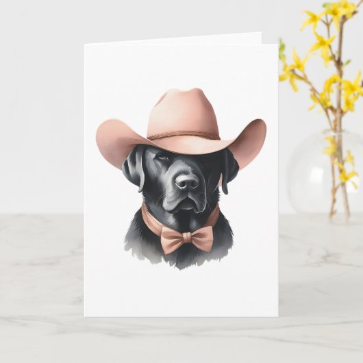 Stylischer Western Cowboy Hat Black Lab Begrüßung Karte (Gelbe Blume)