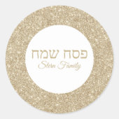 Stylischer White Gold Glitzer Hebrew Happy Passove Runder Aufkleber (Vorderseite)