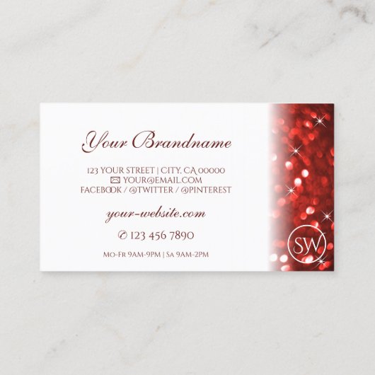 Stylischer White Sparkle Glitzer Monogram Modern Visitenkarte (Rückseite)