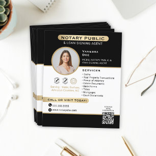 Stylisches Black Gold Notary Foto QR Code Marketin Flyer