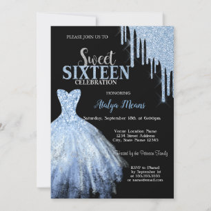 Stylisches blaues Glitter-Tropfen-Kleid Schwarz Einladung