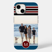 Stylisches, blaues Streifen Monogram Custom Foto Case-Mate iPhone Hülle (Rückseite)