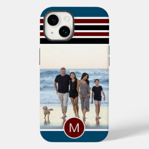 Stylisches, blaues Streifen Monogram Custom Foto Case-Mate iPhone 14 Hülle