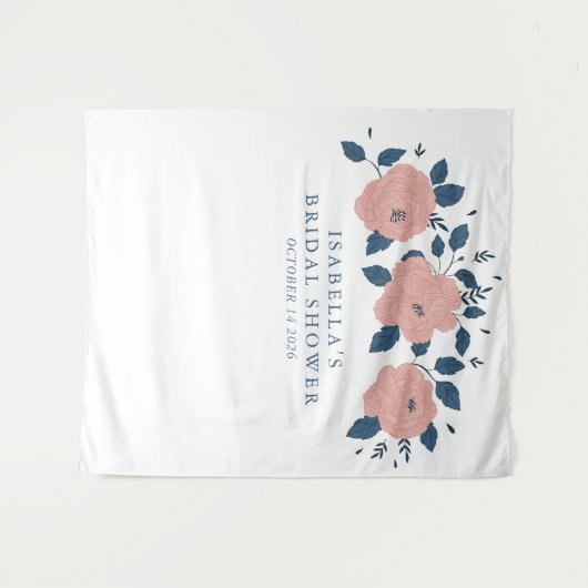 Stylisches Blue Garden Blume Custom Brautparty Wandteppich (Vorderseite (Horizontal))