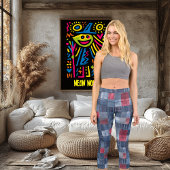 Stylisches Denim Patchwork, in Blauer und Roter be Capri Leggings