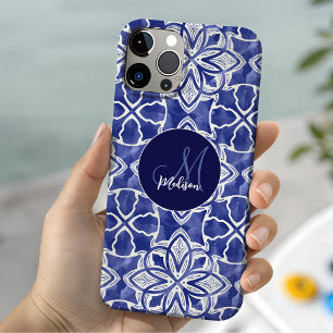 Stylisches, girly blau-graues initialisiertes Mono Case-Mate iPhone 14 Hülle