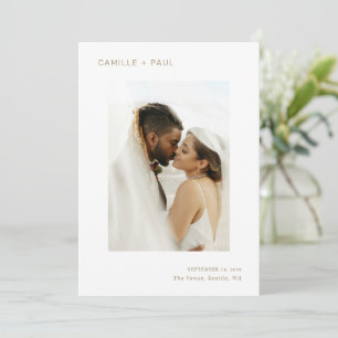 Stylisches Gold Foto Minimalistische Hochzeit Save The Date