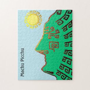 Stylisches Grün Machu Picchu Berg & Sonne Puzzle