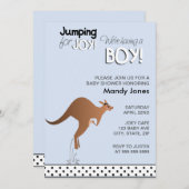 Stylisches Kangaroo Jumping für Joy Boy Babydusche Einladung (Vorne/Hinten)