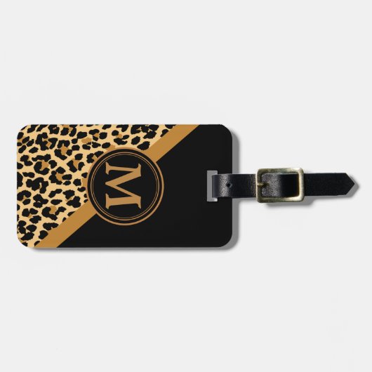 Stylisches Leopard Print Custom Monogram Gepäckanhänger (Vorderseite horizontal)