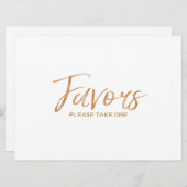 Stylisches Lettered Gold Rose Custom "Favors" Sign Einladung (Vorne/Hinten)