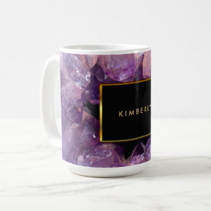 Stylisches lila Amethyst-Gemein-Geode mit Monogram Kaffeetasse