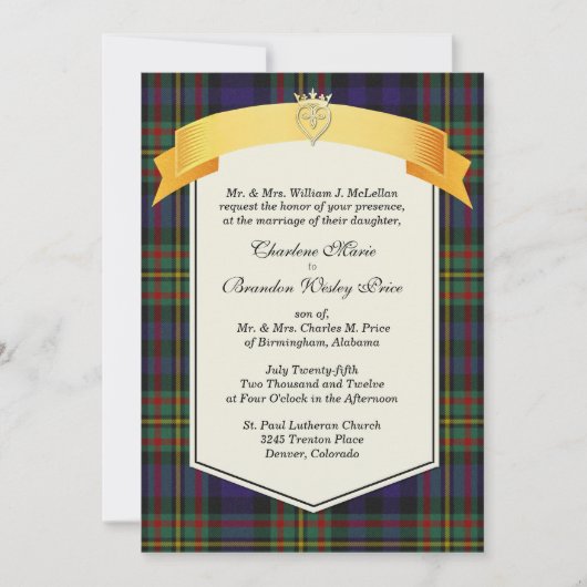 Stylisches MacLellan Tartan Kariert Custom Wedding Einladung (Vorderseite)