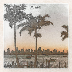 Stylisches Miami Florida Vintage Stadtbild Glasuntersetzer