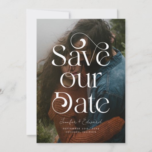 Stylisches Overlay Typografy Foto Save the Date (Vorderseite)