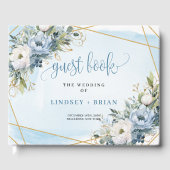 Stylisches Pastel Blue White Gold Peonies Gästebuc Gästebuch (Vorderseite)