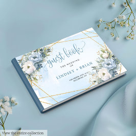 Stylisches Pastel Blue White Gold Peonies Gästebuc Gästebuch