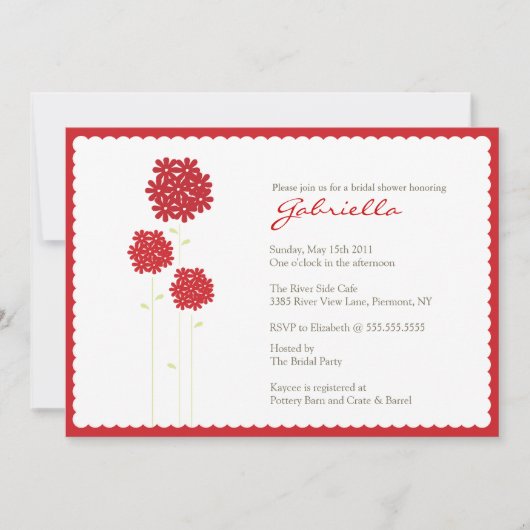 Stylisches Red Blume Brautparty Einladung (Vorderseite)