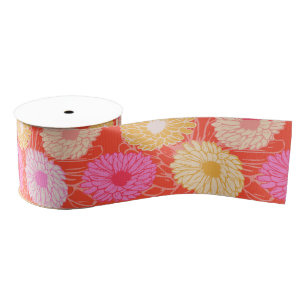 Stylisches Retro Dahlia Floral Muster Rosa Rosa Ripsband