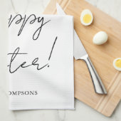 Stylisches Schwarz Frohe Ostern mit Hasensilhouett Geschirrtuch (Viertel Falte)