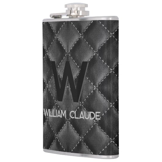 Stylisches Schwarz Leder Custom Monogram Flachmann (Links)