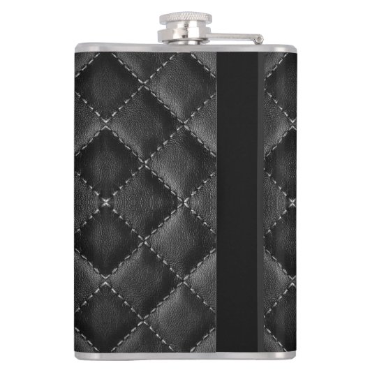 Stylisches Schwarz Leder Custom Monogram Flachmann (Rückseite)