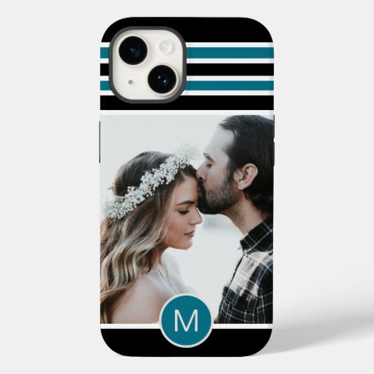 Stylisches, schwarz Streifen Monogram Custom Foto Case-Mate iPhone Hülle (Rückseite)