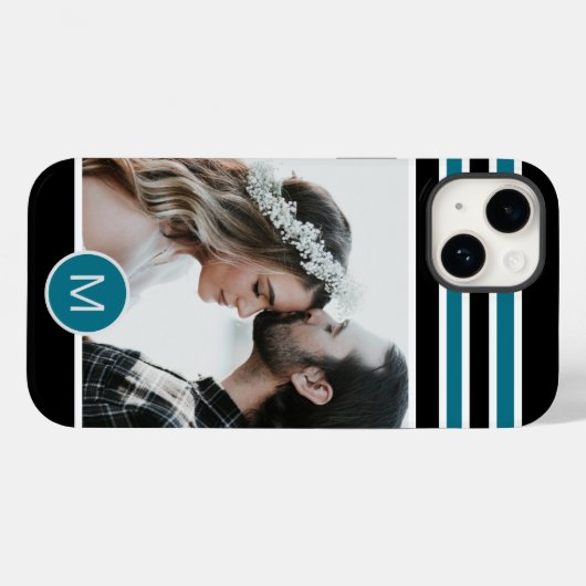 Stylisches, schwarz Streifen Monogram Custom Foto Case-Mate iPhone Hülle (Rückseite (Horizontal))