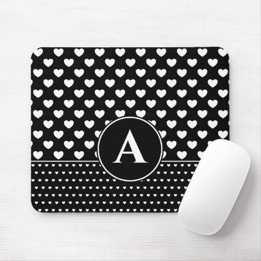Stylisches Schwarz-Weiß-Herz-Monogramm Mousepad (Mit Mouse)